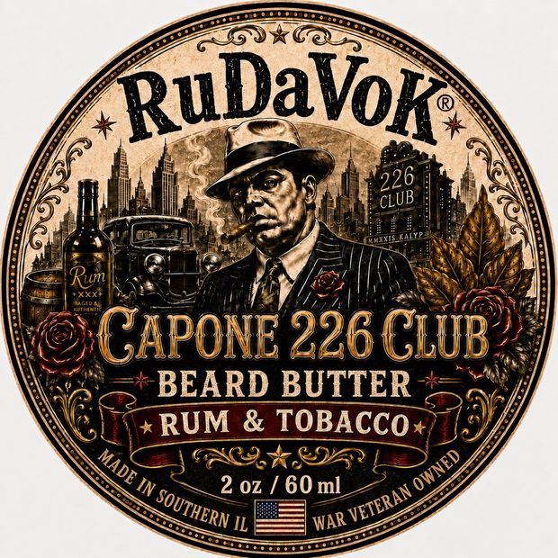 Capone 226 Club Beard Butter round tin label — 1920s gangster in front of the 226 Club