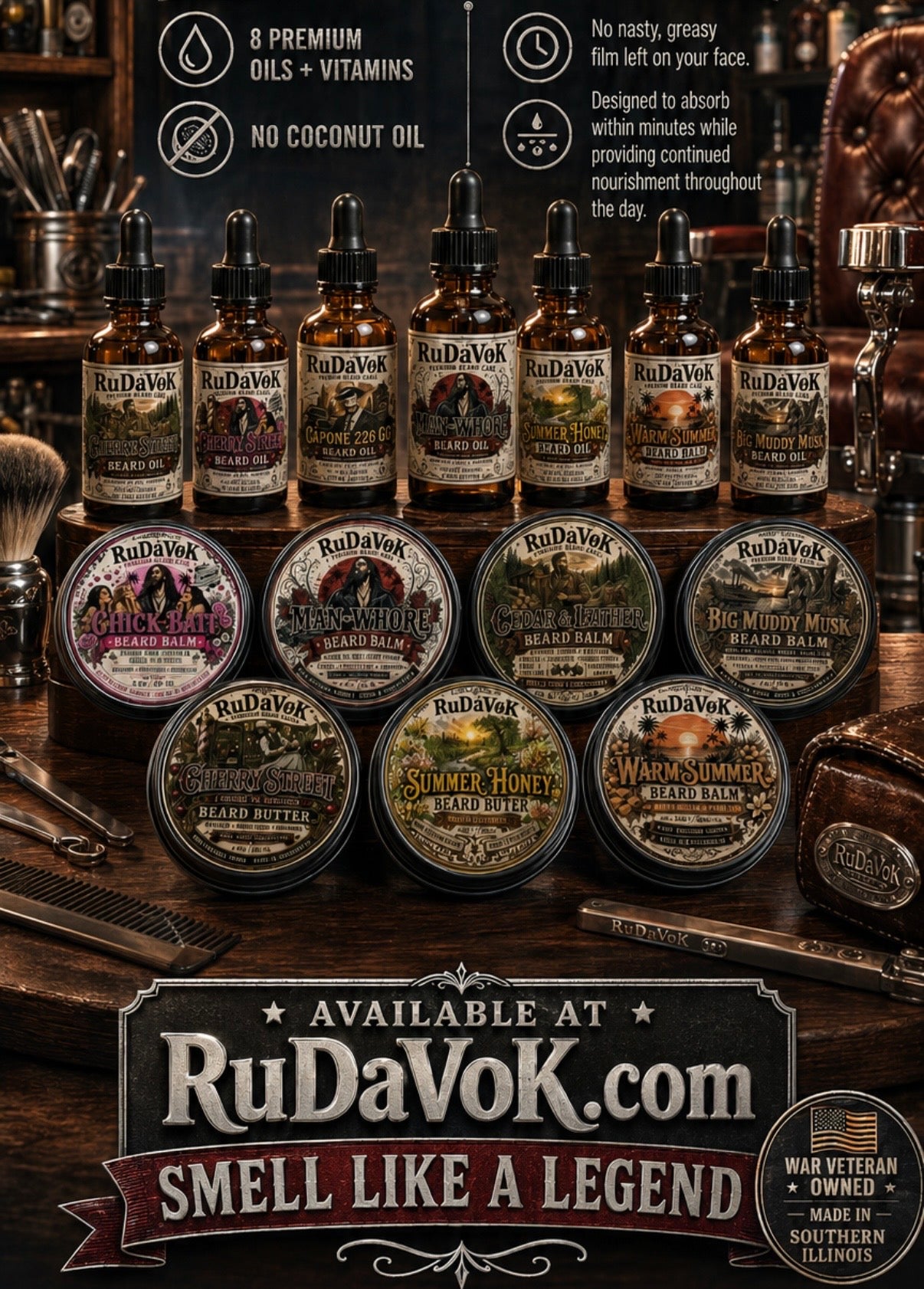RuDaVoK Premium Beard Oil, Balm & Butter Combo